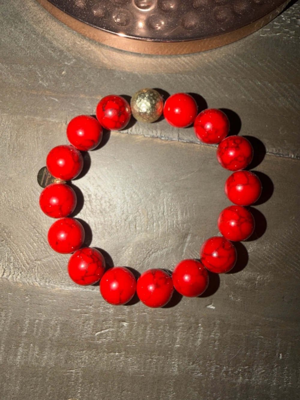 Red Beaded Stretch Bracelet with Accent Bead